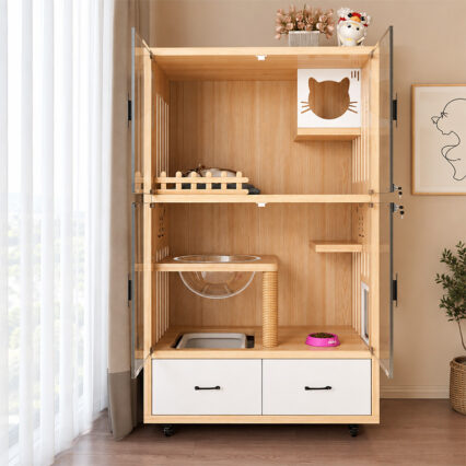 Indoor Cat House with Free-Roaming Space