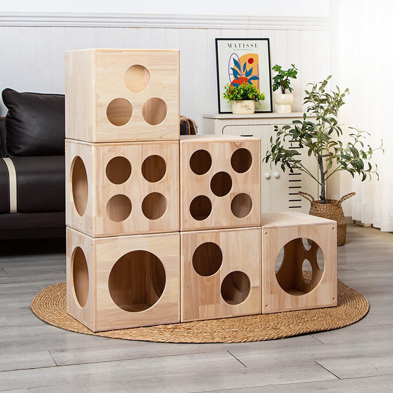 Solid Wood Tunnel Cat House